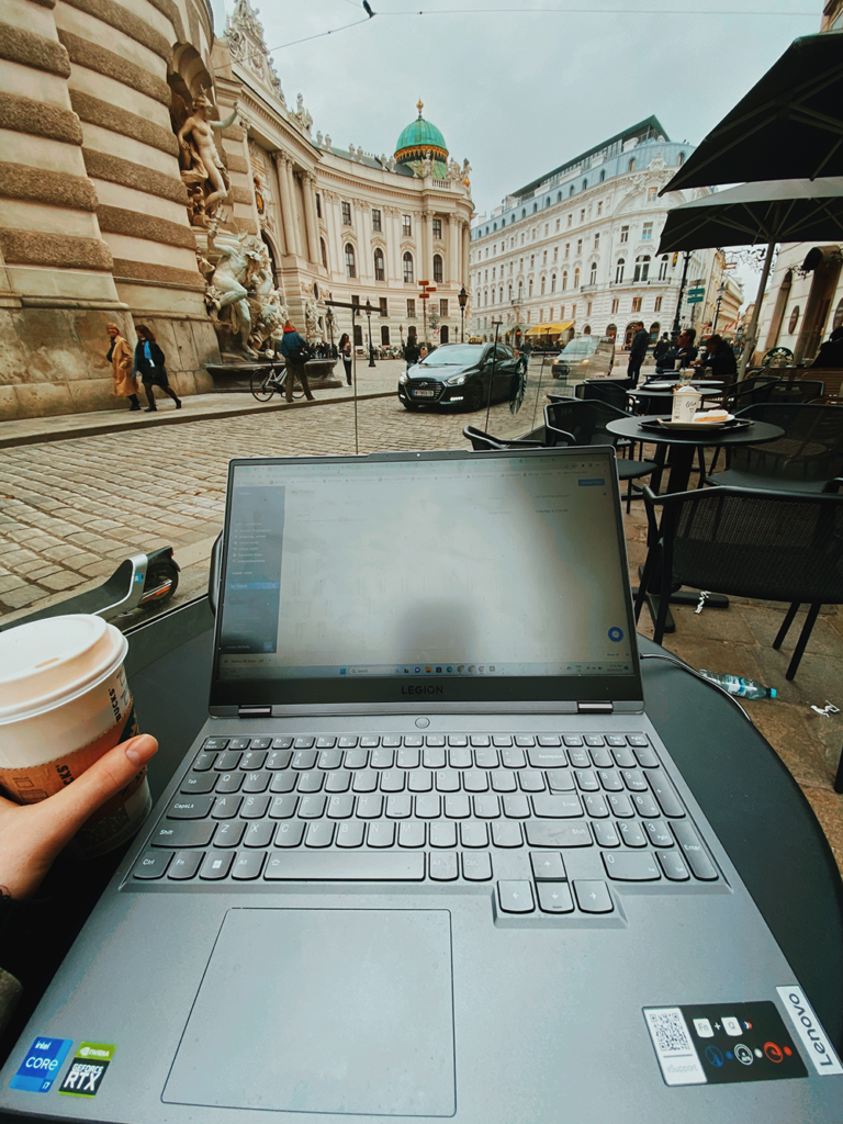 Laptop showing working at coffee shop for my ideal remote work schedule